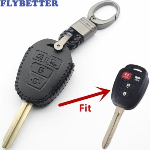 FLYBETTER Genuine Leather 4Button Remote Key Fob Protector Case Cover For Toyota 12-15 Camry/14-15 Corolla L414