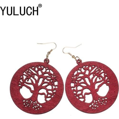 YULUCH 2018 New fashion Girl Latest Design Wood Jewelry Earring Personality Hollow latest african wood earrings For Women