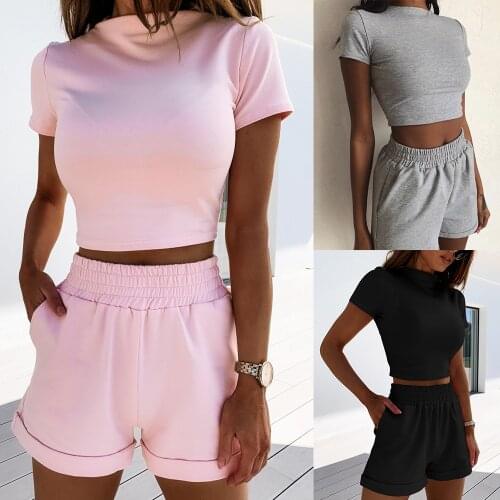 2 Piece Sets Womens Outfits Fashion Two Piece Crop Top and Short Set for Women Summer 2021 Casual Black Pink Outfit Matching Set