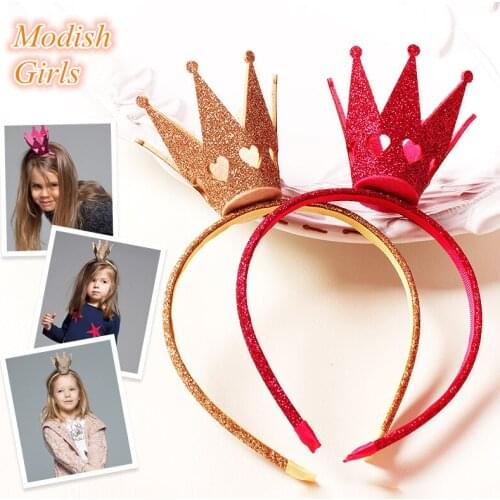 20pcs/lot New Big Size Solid Tiara Crown Gold Glitter Princess Synthetic Leather Top Quality Girl Party Hairband Lovely Headband