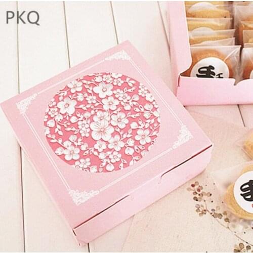 20pcs pink Cookie Box 4 cake Gift Box Packaging Paper Carton Baking Food Packing Box Mooncake Macarons cookies Box Party Supply