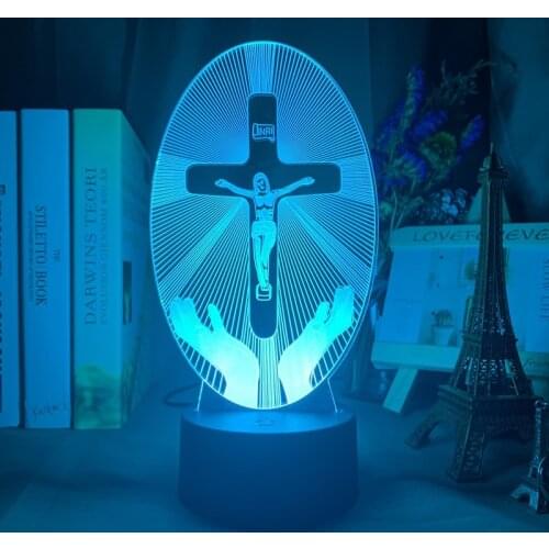 Christian Cross Jesus 3D Night Lamp USB Religious Muslim Children Kid Room Desk Light Creativity Bedroom Deco