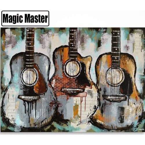 Daimond-painting,square drill cross stitch guitar diamond embroidery Retro full display,pictures mosaic abstract art music icons
