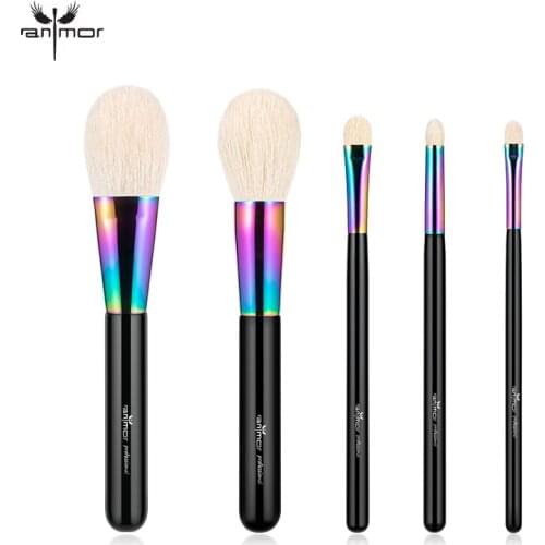 Anmor 5Pcs Makeup Brushes Set Professional Goat Hair Wood Handle Make Up Brush For Blush Powder Eyeshadow Blending Brushes