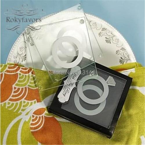 FREE SHIPPING 100PCS=50Sets/LOT! with This Ring Glass Coaster Wedding Favors Bridal Shower Ideas Wedding Party Gifts