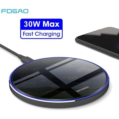 FDGAO 30W Wireless Charger For iPhone 12 11 Pro Max XS X XR 8 Type C Induction Qi Fast Charging Pad for Samsung S20 Xiaomi mi 10