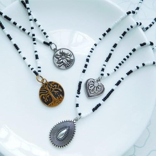 Bohemian Resin Seed Beads Summer Vocation Jewelry Gift Necklace Trend Heart Coin Pendant Necklace Choker Female Collier Femme