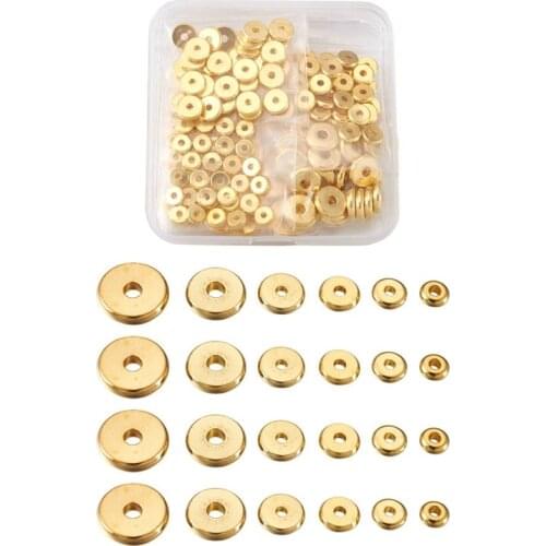 Pandahall 180pcs Brass Loose Spacer Beads Disc Beads Golden Flat Round for Jewelry Making DIY Bracelet Necklace 5/6/7/8/10/12mm