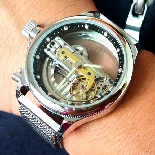 Creative Design Stainless Steel Band Transparent Case Automatic Mechanical Watch Men Luxury FORSINING Top Brand Skeleton Watches