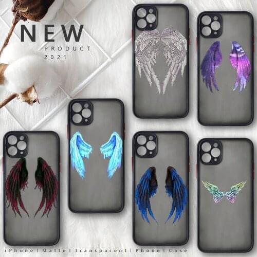 Angel colourful wings feather black Phone Case Matte Transparent for iphone 11 12 pro mini XS XR X max 7 8 plus TPU Mobile bags