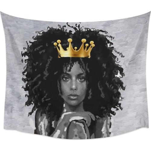 Black Girl With Crown Tapestry Wall Hanging Wall Art Bedroom Painting Tapestry Wall Home Decoration Dorm Decor Yoga Mat