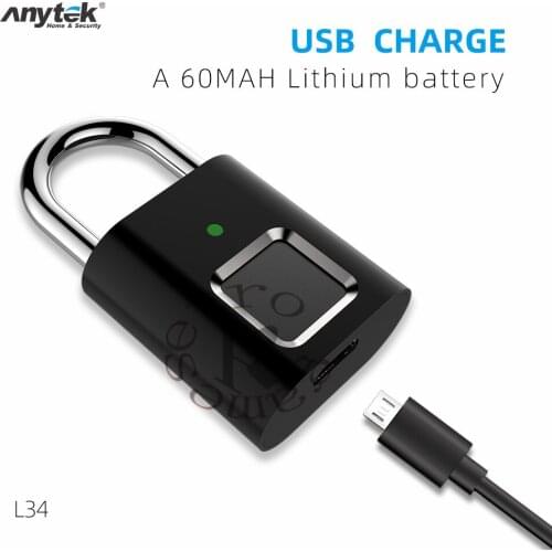 Anytek Door Lock L34 Fingerprint Padlock Security Keyless USB Rechargeable Mini Door Luggage Aluminum alloy finger print Lock
