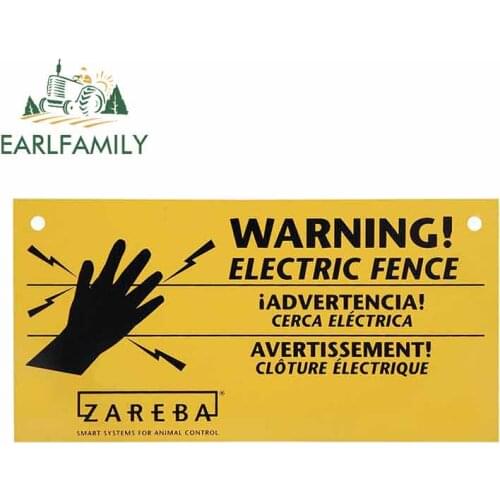 EARLFAMILY 13cm x 6.6cm for Zareba Electric Fence Warning Sign Personality Car Stickers Scratch-proof Windshield Decals