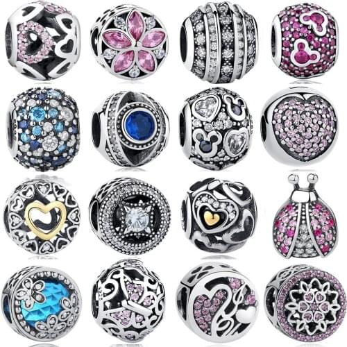 ELESHE 100% 925 Sterling Silver Bead Flower Round Infinity Heart Bead Charms Fit Original Bracelets Authentic Jewelry Making
