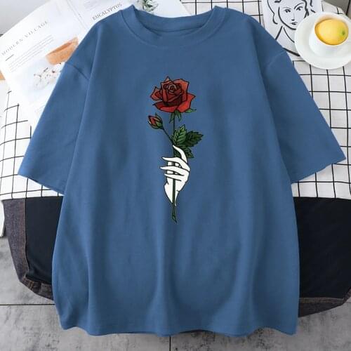 Beautiful Red Rose Flower Print Womens T Shirts Hip Hop Street T Shirt Harajuku O-Neck T-Shirt Fashion Women Tshirt Summer 2021