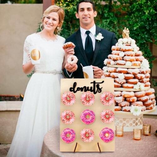 HUIRAN Donut Wall Holds Candy Sweet Cart Rustic Wedding Decoration Wood Wedding Table Decor Birthday Party Decor Baby Shower