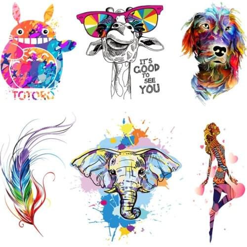 Custom Cartoon Patch Feather Elephant Dog Totoro Patches Thermo Stickers On Clothes Iron On Transfers For Clothing Heat Transfer