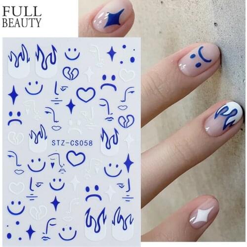 Klein Blue Abstract Face Nail Art Manicure Decals Cool Boy Halloween Element Adhesive Sliders Man Nail Sticker Decor CHSTZ-CS058