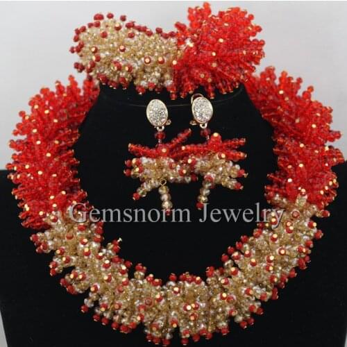 Red Gold African Beads Wedding Jewelry Set Handmade Chunky Women Costume Jewelry Set Statement Necklace Set Free Shipping WB972