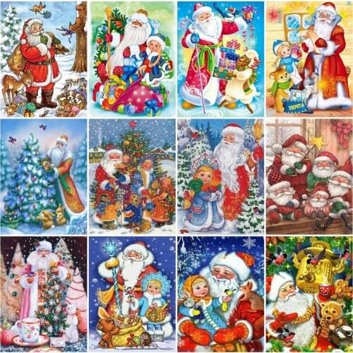 AZQSD Full Square Diamond Embroidery Santa Claus Girl Mosaic Handmade Diamond Painting Portrait Christmas Decoration Home