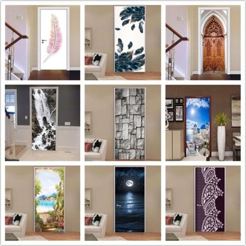 3D Door Sticker PVC DIY deursticker Peel and Stick Wallpaper for Doors Home Decorating Bedroom Bathroom Waterproof Mural Decals