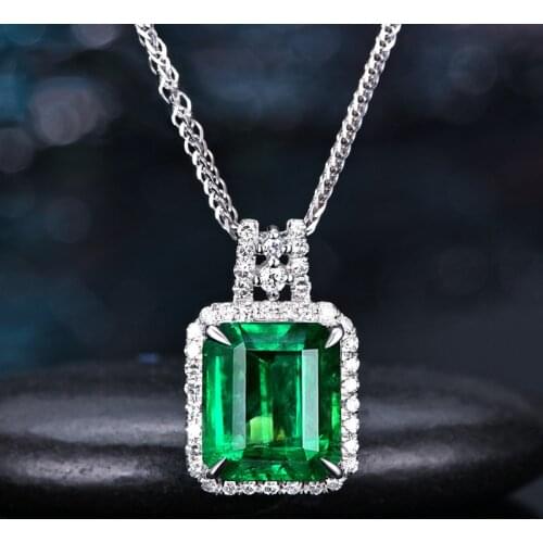 Natural square Emerald Pendant Luxury Sterling Silver 925 Necklace Pendant for Women Diamond Accented Jewelry S925 Charm Gifts