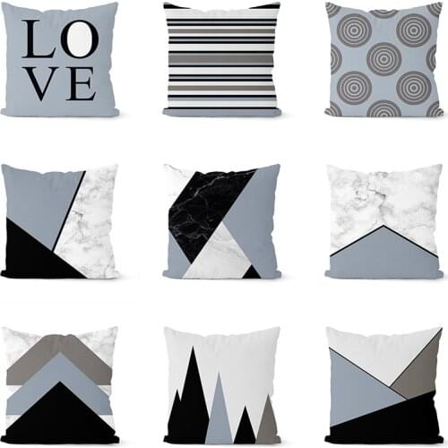 Nordic Blue and Grey Cushion Cover 45*45cm Polyester Geometric Pillow Cover Decorative Pillows Home Decoration Throw Pillowcase