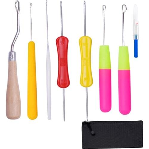 Nonvor 8pcs/Set Plastic & Wood Hair Weaving Crochet Needles Dreading Latch Hooks Dreadlock Craft Tool