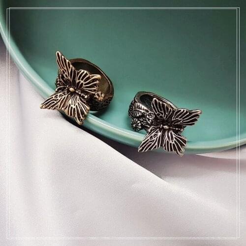 New Fashion Stylish Vintage Antique Silver Copper Color Alloy Butterfly Ring for Women Lover Finger Jewelry Accessory Party Gift