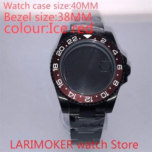 Suitable for Mingzhu 8215 40mm sapphire glass 904L stainless steel case sealing bottom cover, with bezel Ice red