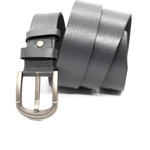 Genuine Soft Leather Handmade Grey Man Belt High Quality Calfskin Pants Metal Buckle Casual Gift For Valentines Day