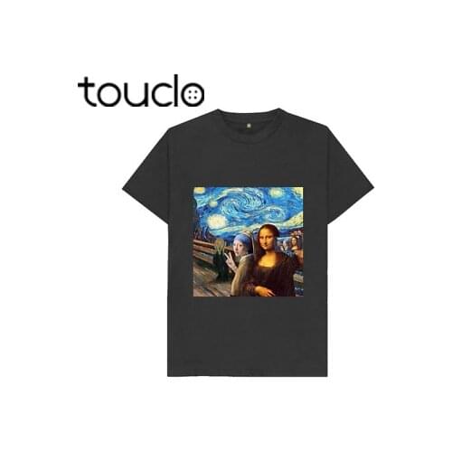 Scream Starry Night Pearl Earring Girl x Mona Lisa Selfie Black T-Shirt S-3XL M01