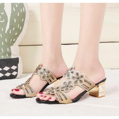 Womens Slippers Fashion Casual Hollow Out Slippers Women High Heels Thick Platforms Shoes Slippers Flip Flops Women