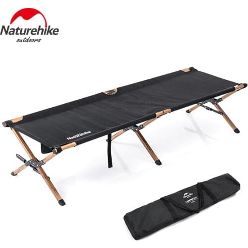 Naturehike Lightweight Camping Bed Folding Camping Cot Portable Bearing 150KG Outdoor Bed Wood Grain Aluminium Alloy NH19X003-C