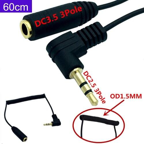 2.5mm male to 3.5mm Female Audio Coiled Spiral Connect Cable Cord 0.6m