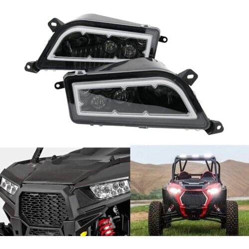 For 2014-2016 Polaris RZR 900 RZR XP 1000 White High Low Beam LED Headlights with Red Halo Ring Angel Eyes DRL