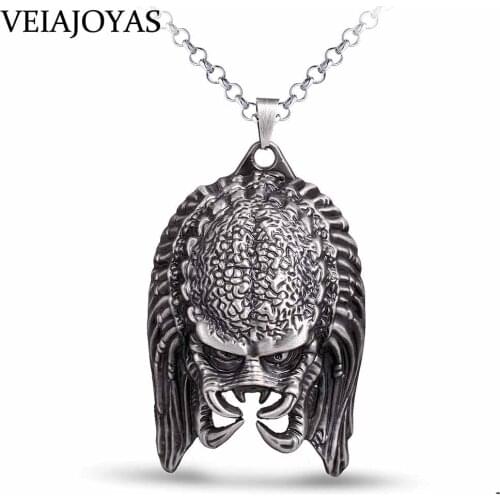 Hot Movie AVP Series Jewelry Punk Necklace Warrior Alien Predator Mask Metal Pendant Necklace for Fans Gifts Cosplay Accessories