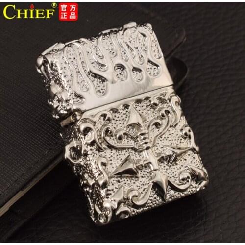Chief High-quality Gasoline Lighter Thick Heavy Armor Oil Machine Creative New Cross Flame Business Mens Smoking Gift
