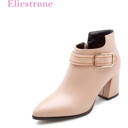 Brand New Autumn Soft Black Beige Women Ankle Dress Boots Lady Shoes 3 inch Heels AB238 Plus Big Small Size 10 32 43 45 47