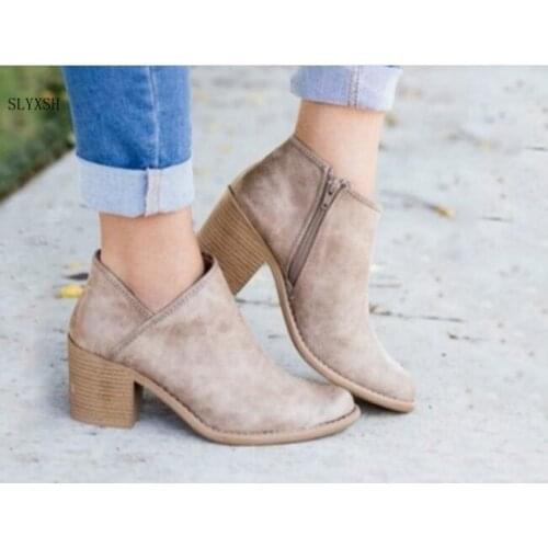 Fashion Women High Heels Plus Size Concise Thick Block Heel Shoes Woman Fashion Zipr Ankle boots Female Elegant Casual Footwear