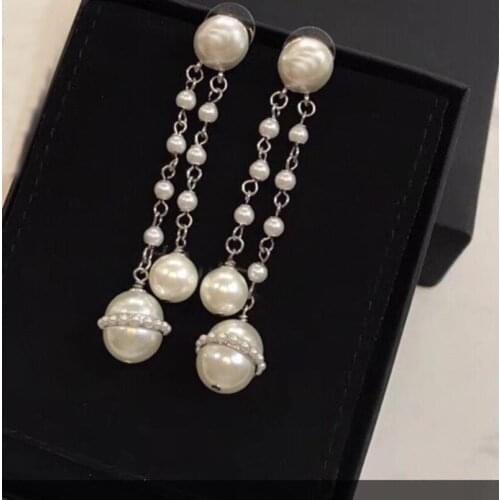 Korean Pearl Long Tassel Bar Earrings For Women OL Style Sweet Dangle Brincos Party Jewelry Gift