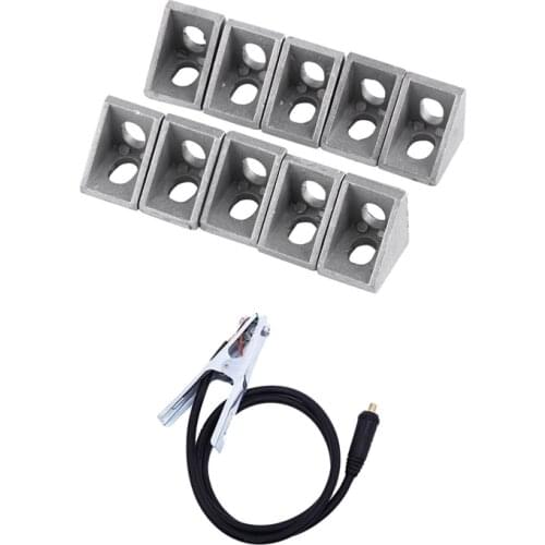 10 Pcs 2020 Aluminum Corner Bracket, L Shape Right Angle Joint Bracket & 1X 300A Ground Welding Earth Cable Clamp Clip