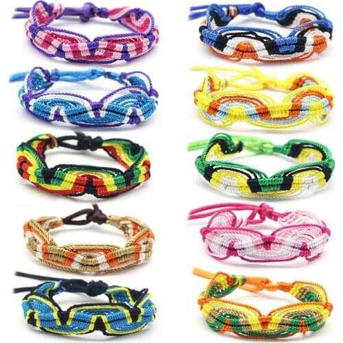 10Pcs Handmade Colorful Nepal Woven Friendship Bracelets with a Sliding Knot Closure Unisex Adjustable Mix Colors Random
