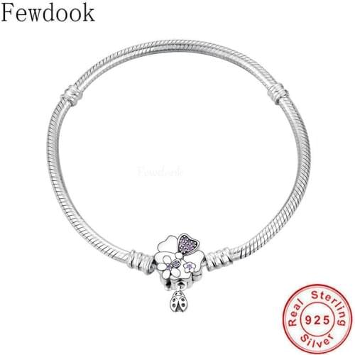 100% 925 Sterling Silver Ladybug Heart Leaf CZ Flower Clip Bracelet Fit Charm Bead Snake Chain For Women No Logo Berloque
