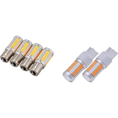 2Pcs 7440 Led Bulbs 900 Lumens Turn Signals Light with 4Pcs BAU15S PY21W Led 33SMD Car Turn Brake Reverse Signal Bulb