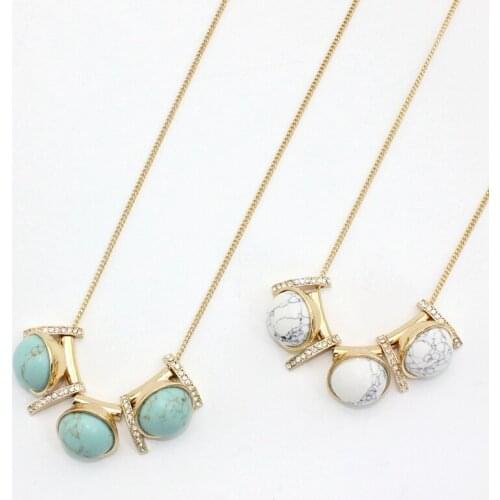 2016 new crystal jewelry round stone Long Necklace women circle white green stone necklaces & pendants