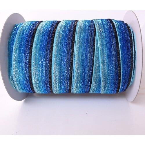 50Yards 1'' 25mm #36 Black Blue Omber Glitter Metallic Ribbon