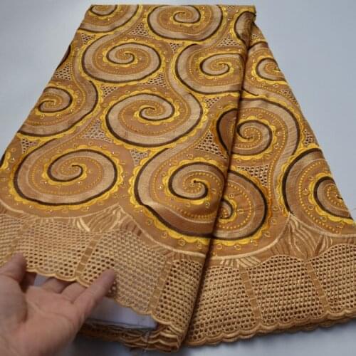 Free shipping (5yards/pc) high quality embroidered Swiss voile lace fabric gold African cotton lace for party dress CLP15