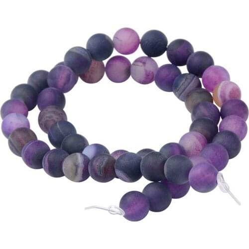 15"Strand Natural Stone Beads Matte Purple Striped Agates Round Loose Beads For Jewelry Making Necklace Bracelet 4-12mm
