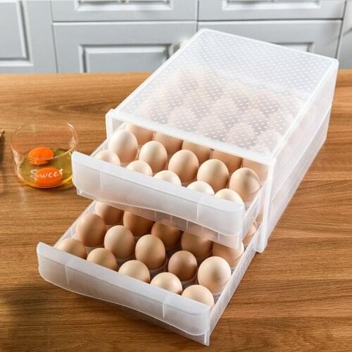 Household 60 Lattice Egg Box Refrigerator Kitchen Double Layer Storage Box Egg Holder Care-Drawer-type Storage Box